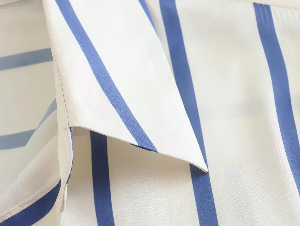 2024 Summer Women's Retro Striped Loose Mid-Length Shirt - European & American Style