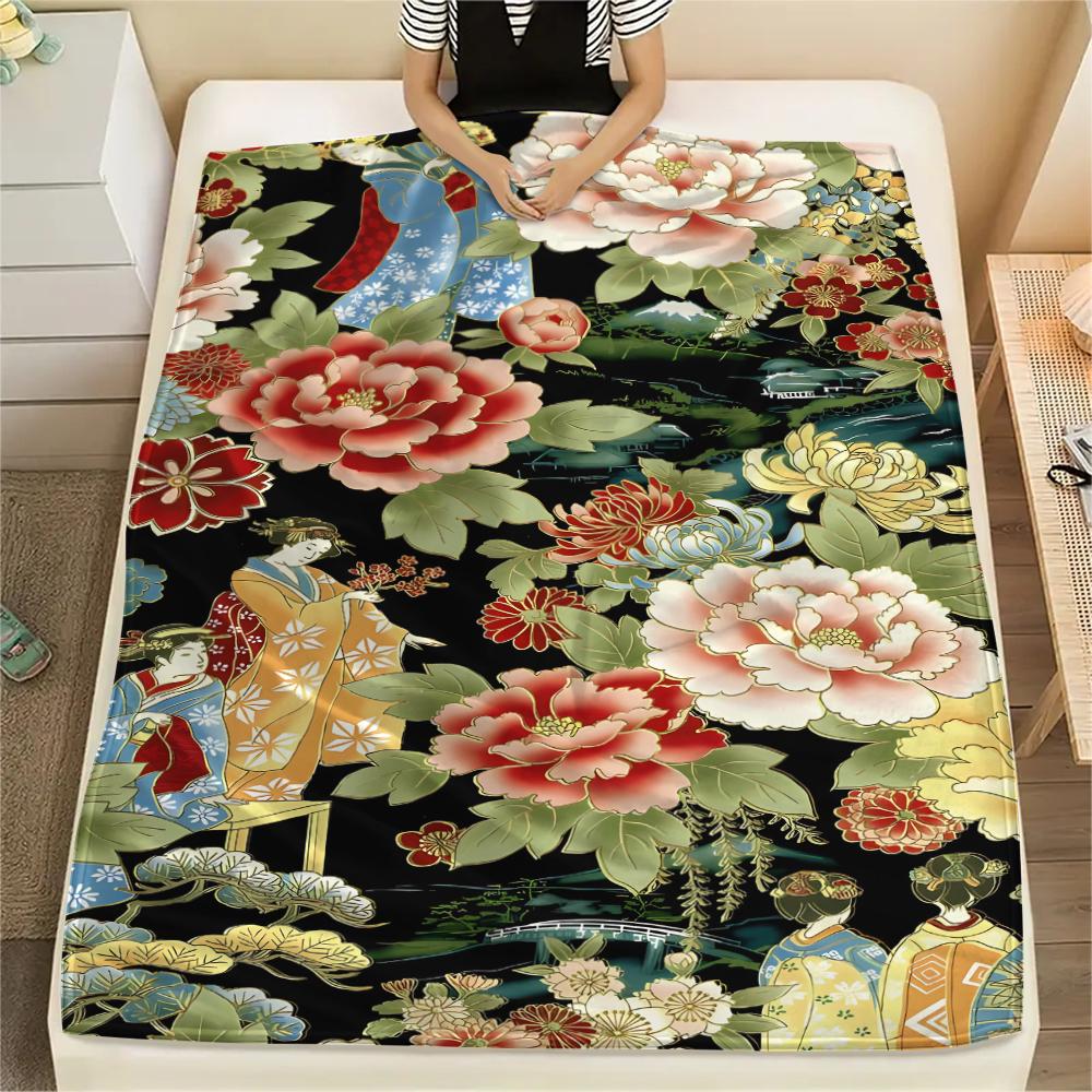 1Pc Goldfish Peacocks Print Flannel Blanket, High quality Comfortable for All Seasons, Home Decor, Warmth and Comfort, Perfect for Christmas Gifts