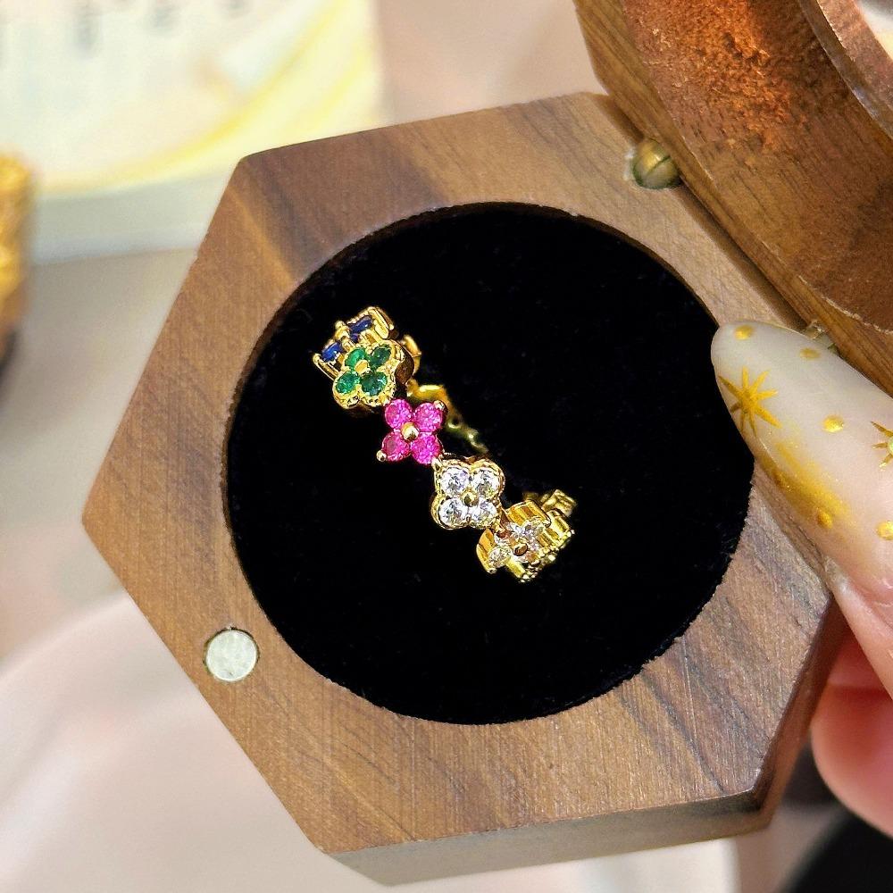 Four-leaf Clover Colorful Zircon Ring - Sweet Cute Luxurious High-end Versatile Ring for Women