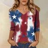 Womens V Neck 34 Sleeve Loose Fit Casual Blouse Flag Print Top Seven Quarter Sleeve Shirt for Daily Wear