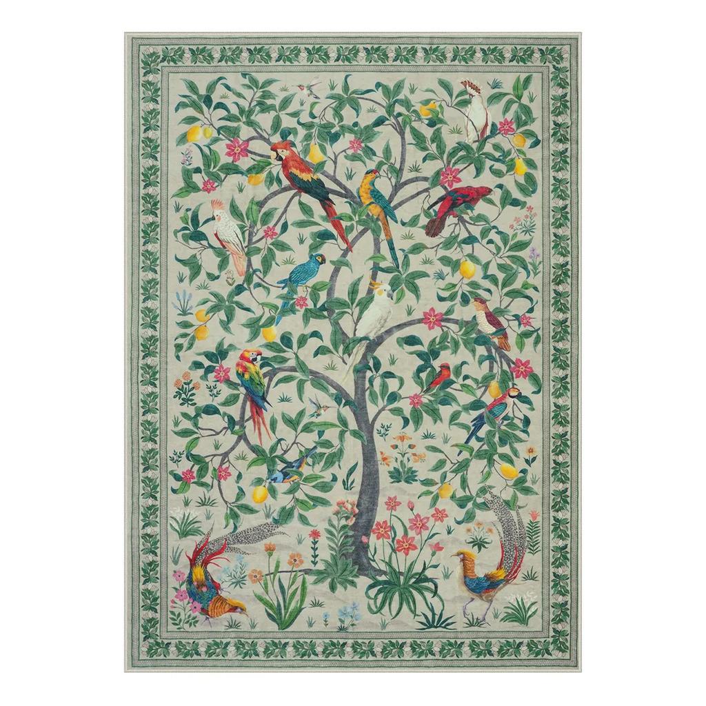 Maximalistischer Dschungelvogel Olivgrüner Teppich für Wohnzimmer Schlafzimmer Garderobe Küche Eingangstürmatte Rutschfest Balkon Flur Teppich