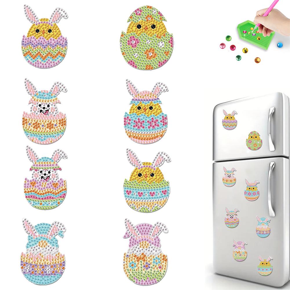 8Pcs Easter Rabbit Diamond Art Fridge Magnet Diamond Art Magnets Decals Diamond Painting Fridge Magnet for DIY Crafts Party Gift