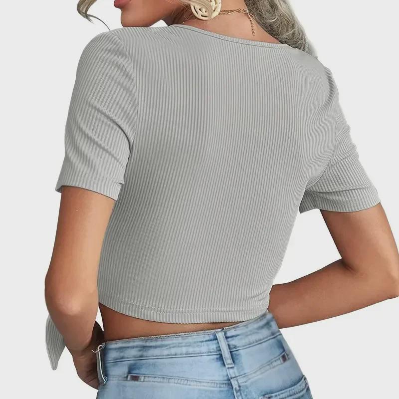 Charming Cross-V Neck Slimming Short-Sleeve T-Shirt