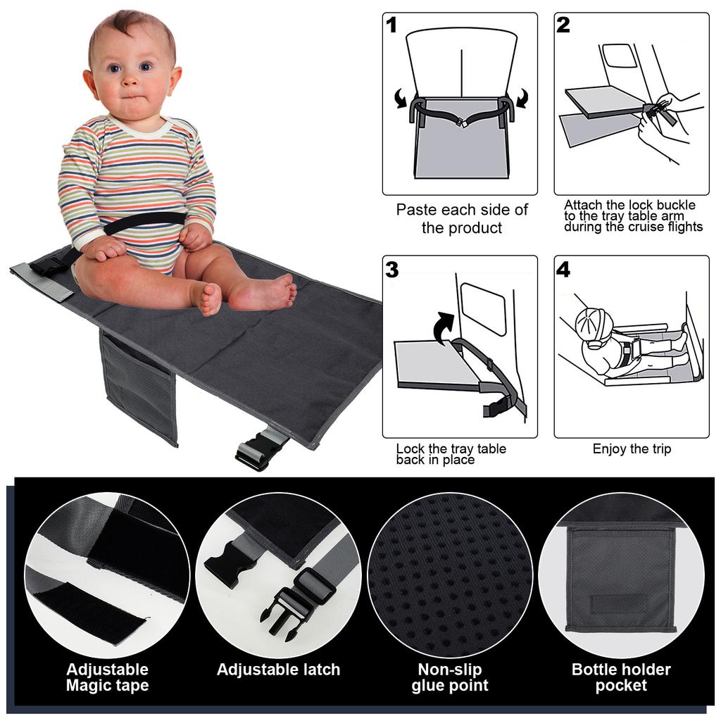 Kids Airplane Bed Polyester Toddler Airplane Seat Extender Portable Children Footrest Hammock Travel Essentials for Car Airplane