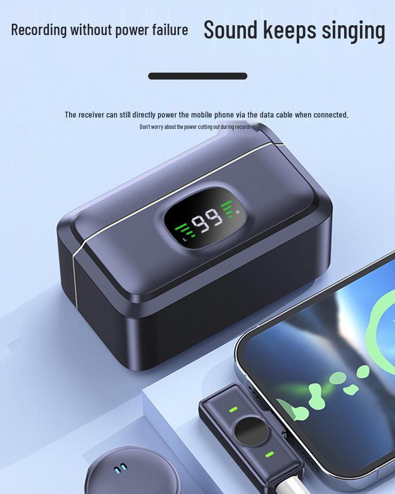 Q8 Wireless Lavalier Microphone Set: Clip-on Mic for Mobile Live Streaming with Sound Knob and One-to-Two Mic Feature.