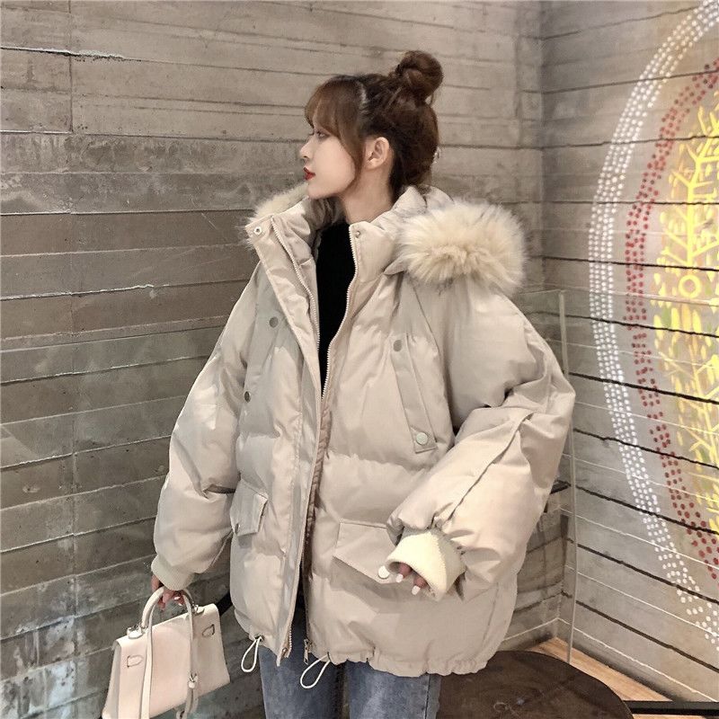 Hooded Cotton-padded Jacket for Women Short Winter Korean-style Loose and Thick Cotton-padded Jacket with A Large Fur Collar Trendy Coat