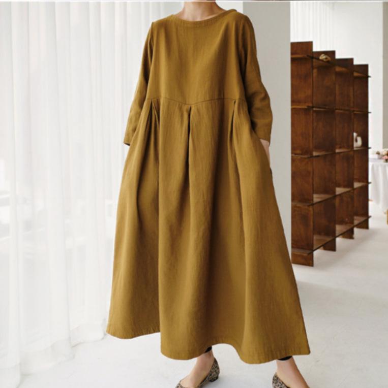 

Летнее платье-пуловер большого размера из хлопка и льна в стиле Мори 2025 – Вдохновленное колледжем S