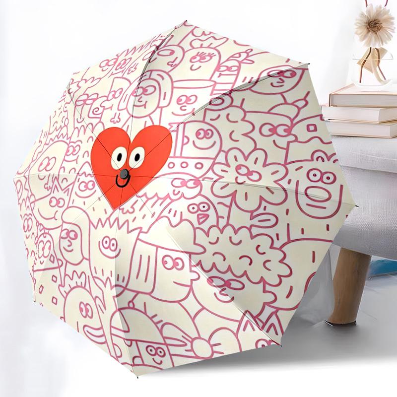 1pc Heart Characters Automatic Open/close Umbrella, 8-Rib sturdy structure, Auto Folding/Opening, Portable Travel Umbrella for Women,239