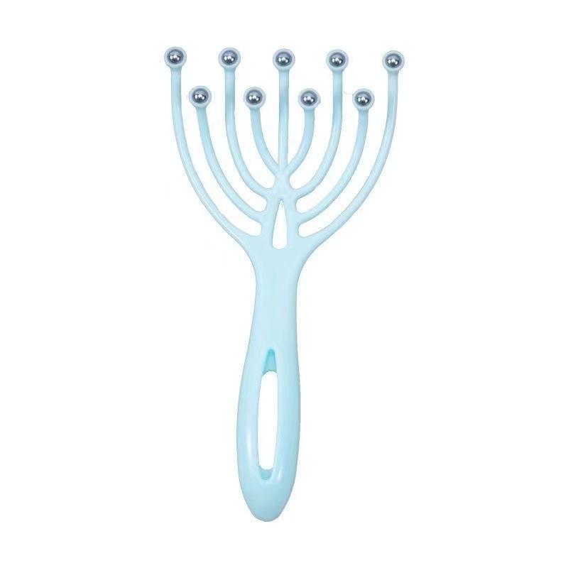 

1 шт. Массажер для головы, расческа-ролик для кожи головы и шеи, пять пальцев, 9 когтей, стальной шарик, ручной, для расслабления, спа, ухода за волосами, для снятия стресса синий