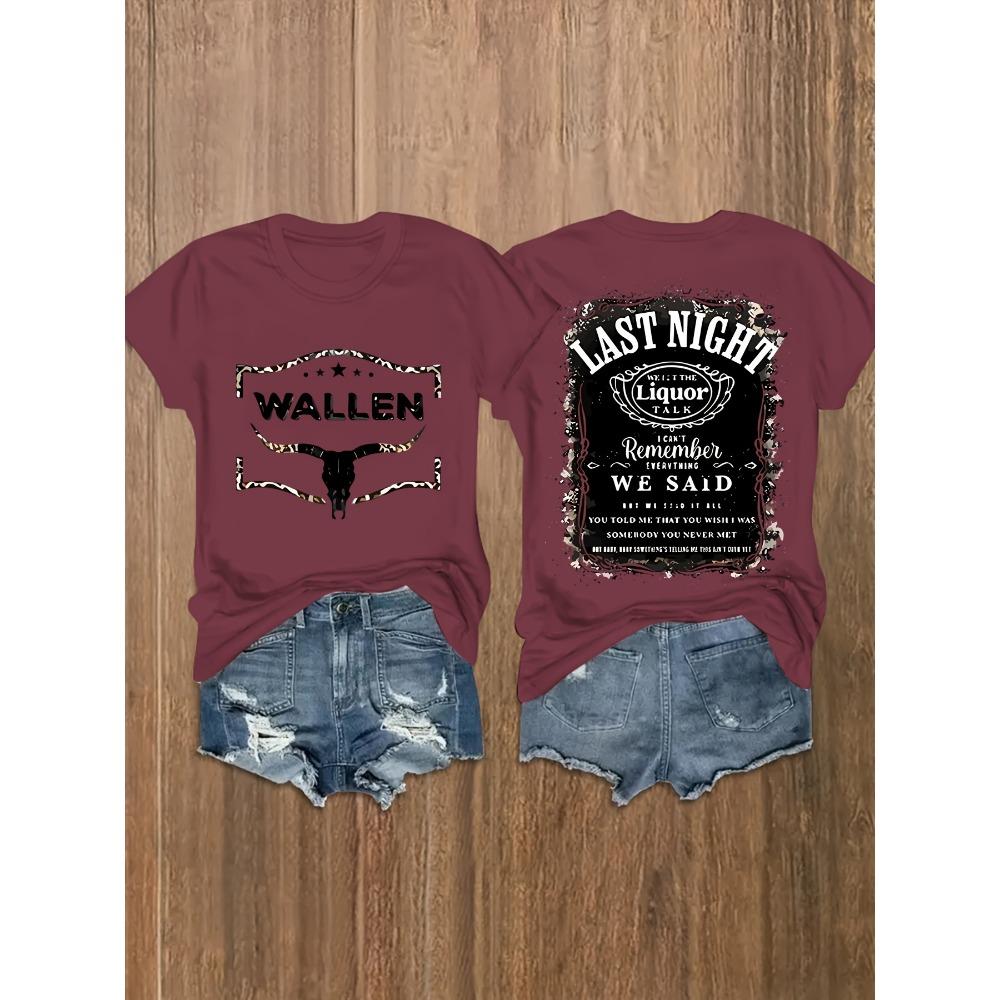 

Wallen Last Night Women s Tee - Country Music Graphic, Casual Pink Top S
