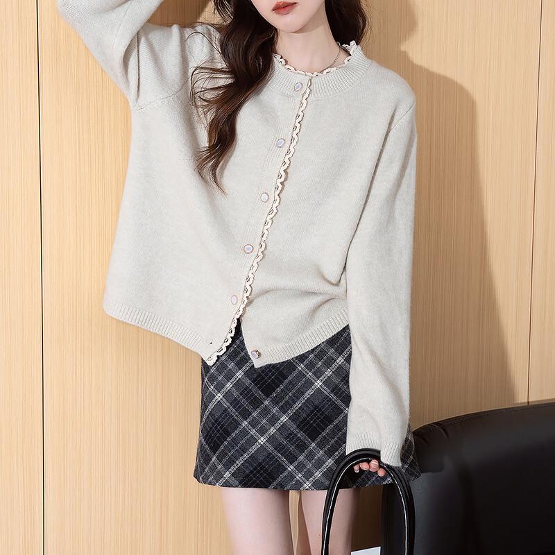 

TonLion Women s Exquisite Edge Round Neck Cardigan M