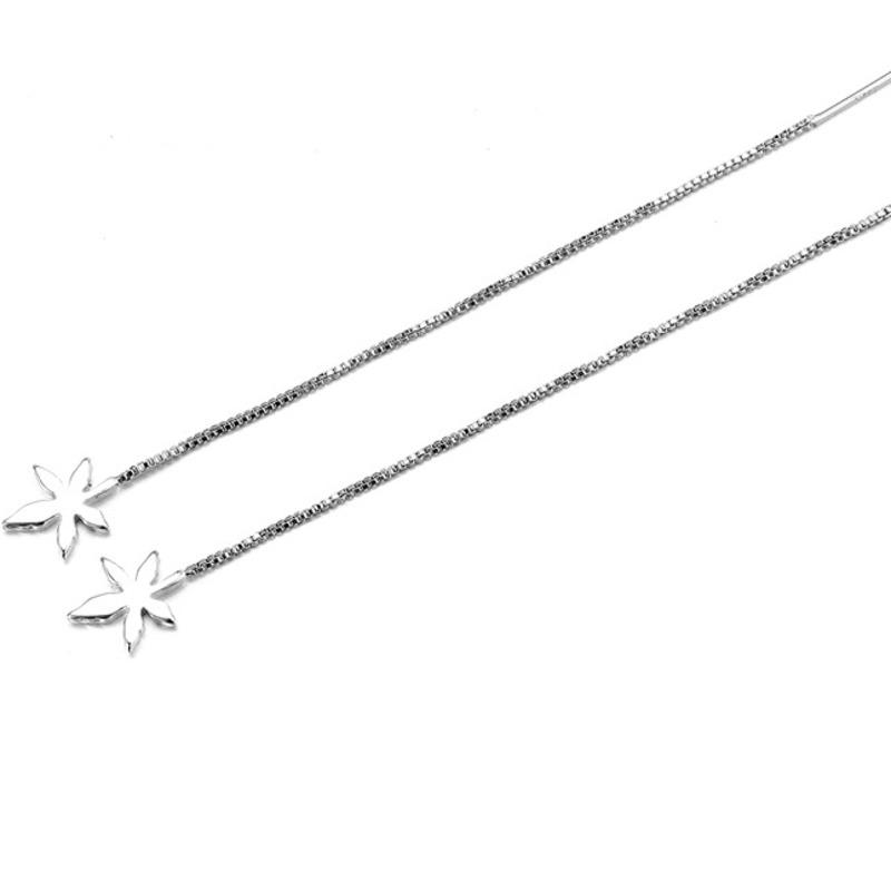 BELLA BOX S925 Sterling Silver Needle Maple Leaf Ear Thread Women's Japanese And Korean Minimalist And Cold Style Earrings