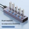 10-Port USB 3.0 Hub with Switch, Charging Type-C Port, One-to-Ten Splitter