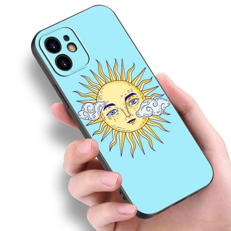 Funny Sun Moon Face Phone Case For Apple iPhone 14 13 12 Mini 11 Pro Max 7 8 XR X XS 7 8 Plus SE 2020 2022 Black Cover