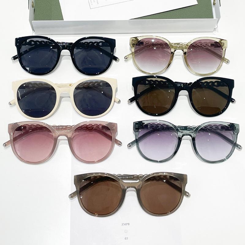 Retro Polarized Sunglasses Round Frame Twist Legs Sunglasses Big Face Thin Uv Protection Women 55013