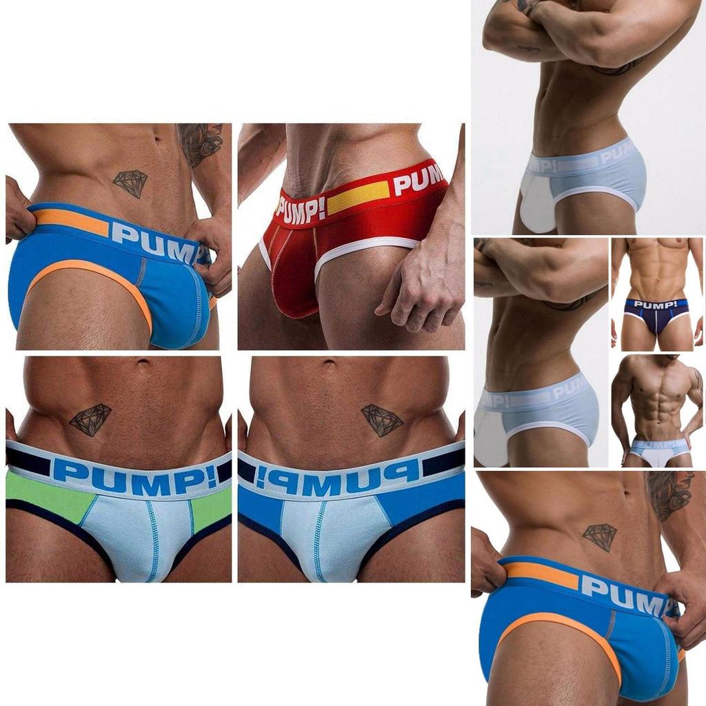 Pump! Men's Low Waist Sexy Triangle Underwear U Convex Hip-lifting Cotton Breathable Knickers