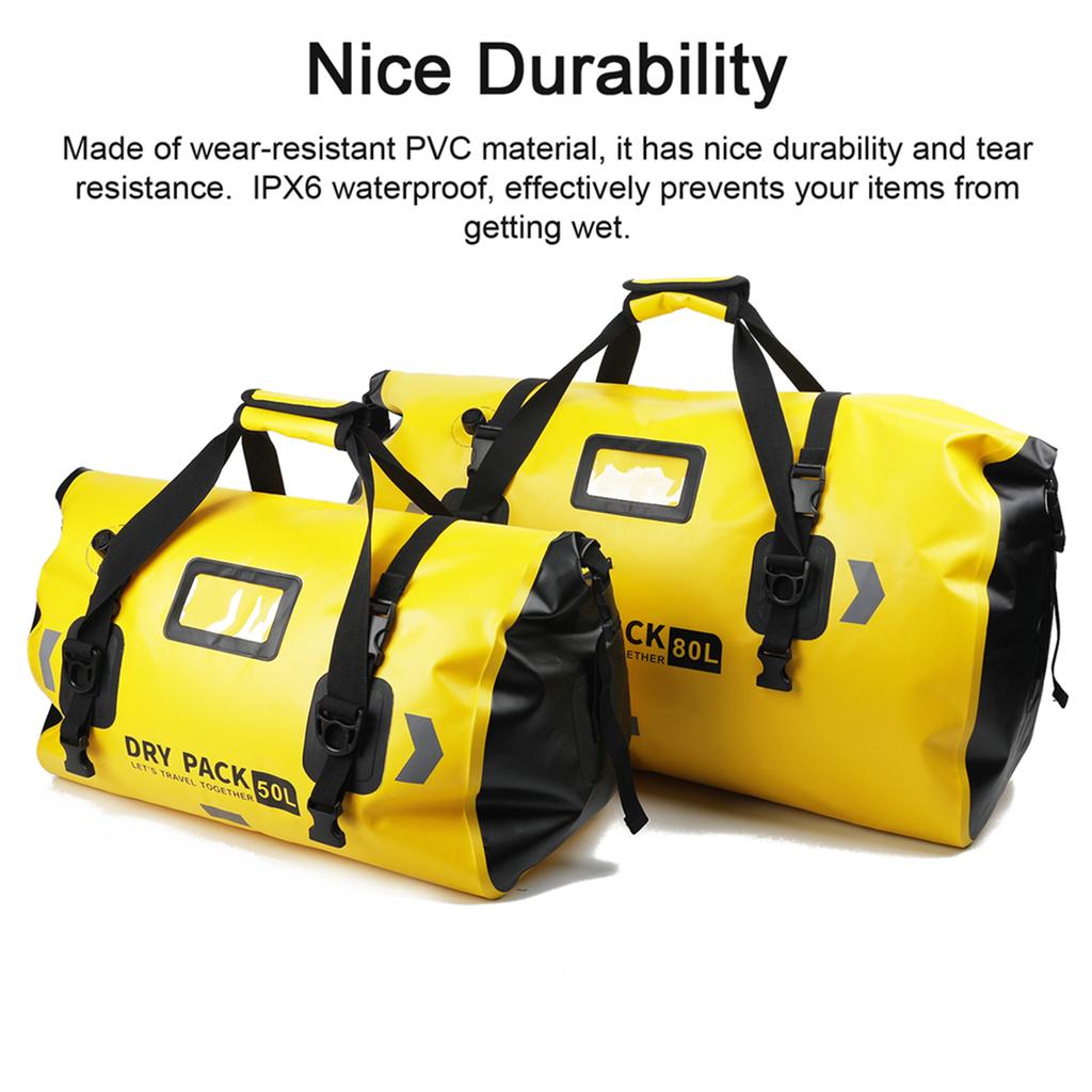 MARJAQE 80L Motorcycle Dry Bag Tail Luggage Bag PVC Waterproof Duffel Bag for Motorcycling Camping Boating Fishing Kayaking