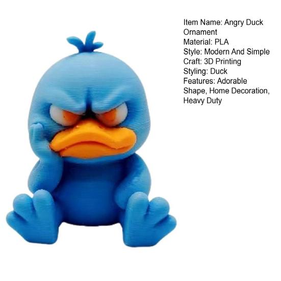 Cartoon Angry Duck Figurine 3D Printed Frowning Sitting Duck Statue Sculpture Little Blue Yellow Duck Ornament Decoration