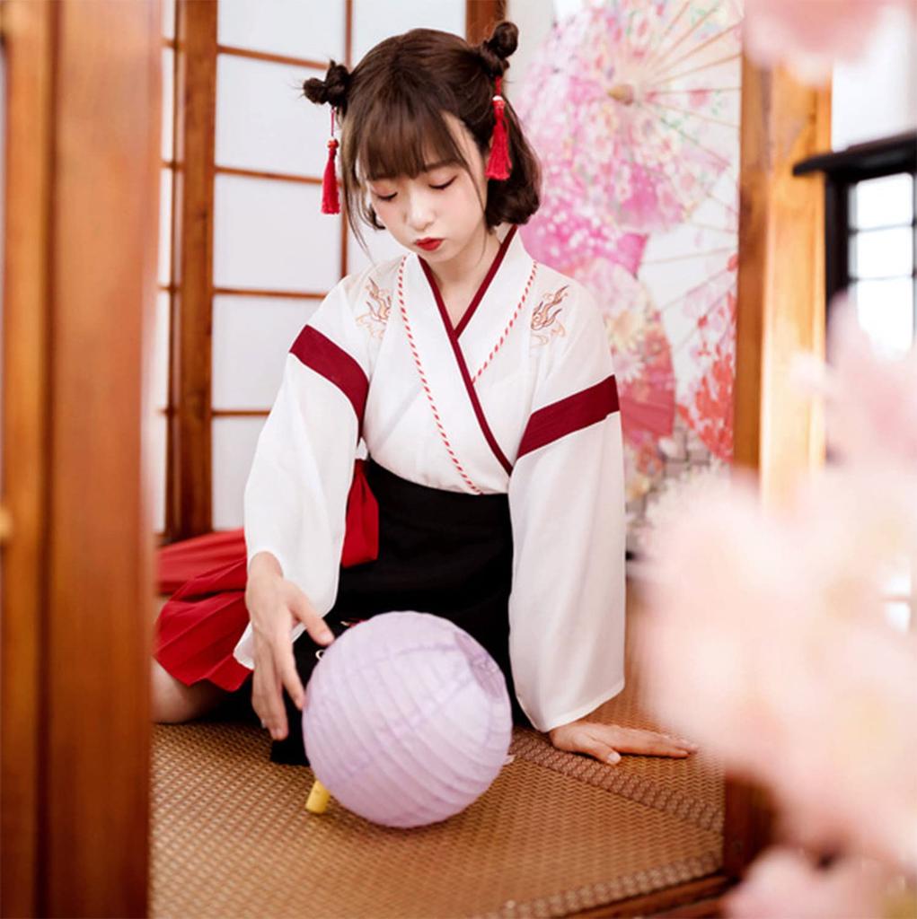 Strój japońskiej kapłanki marzeń, japoński strój szkolny kapłanki, [LanBuff] Kostium, Cosplay, Kokarda, Damski, Luźny, Uroczy, Ubrania, Styl, Halloween,