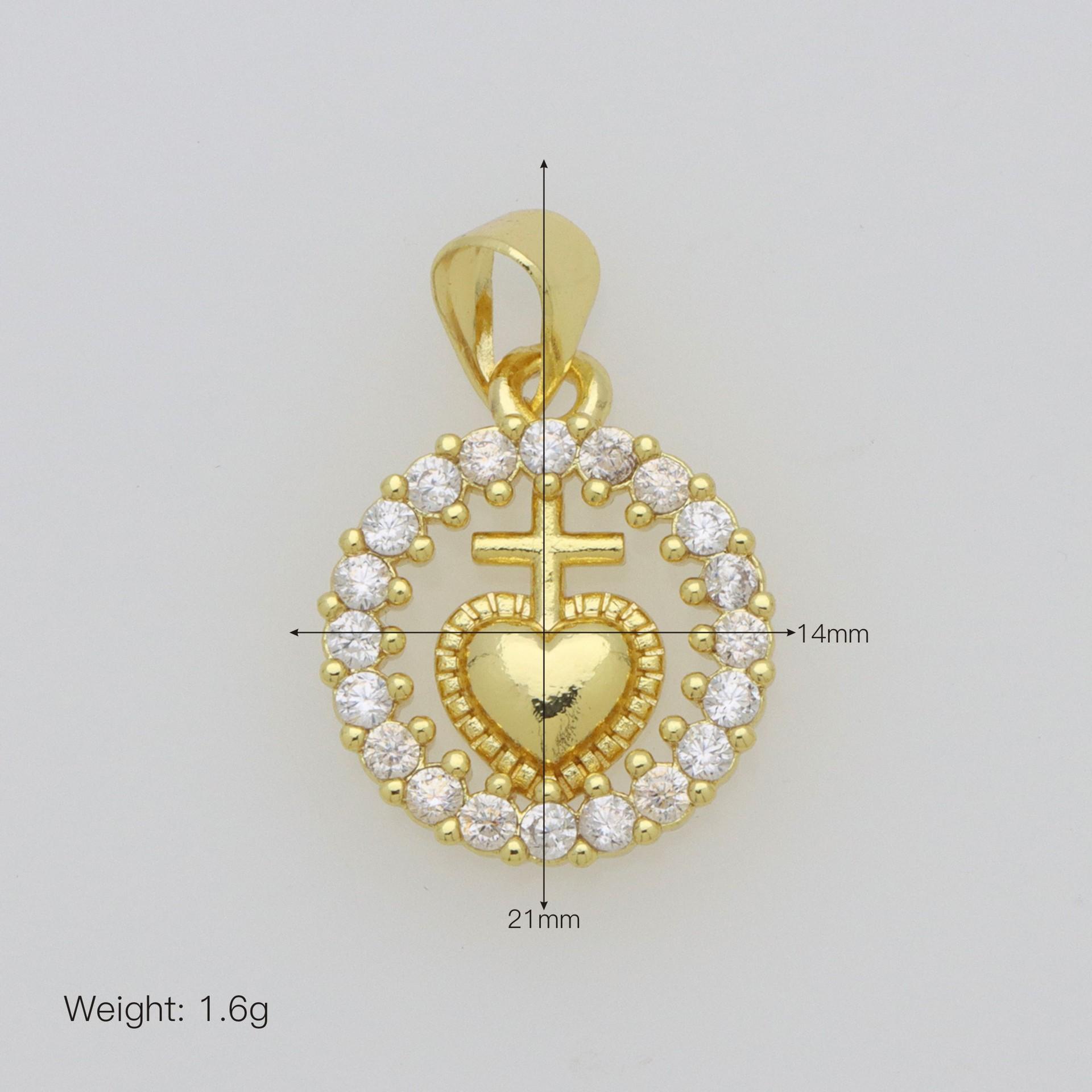 Дева Мария Креста Циркон Глянцевое Сердце Любовь Медь Позолоченный Кулон Аксессуары