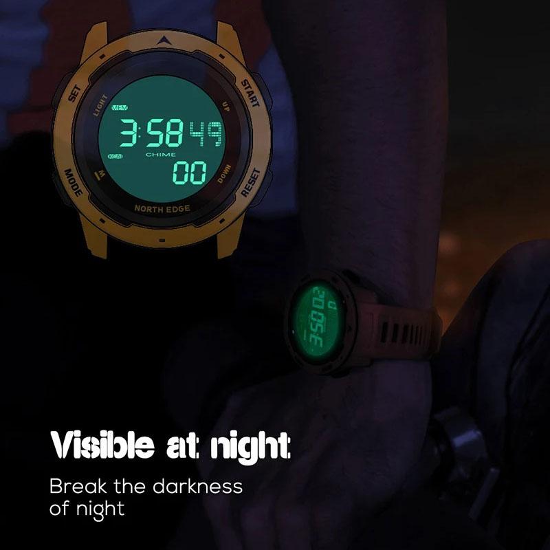 NORTH EDGE Herren Smart Watch Damen Sportuhr Dual Time Running Pedometer Countdown Wasserdicht 50m Digital Alarm Militäruhr