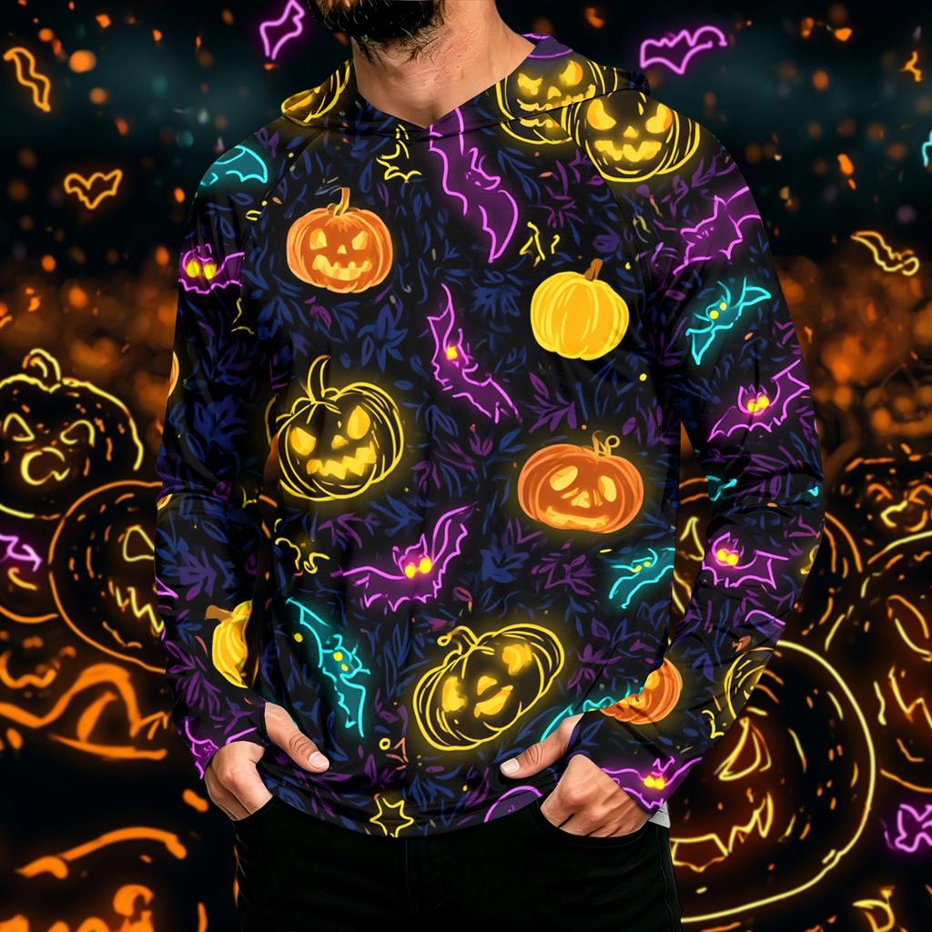 Men's Long Sleeve Hoodie with Sun Halloween Print Pullover