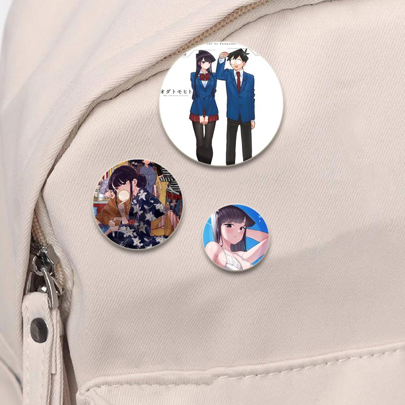 32/44/58mm Komi Cant Communicate Round Pin Cute Girl Cartoon Snap-in Brooches for Backpack Cothes Accessories Anime Collection Badge