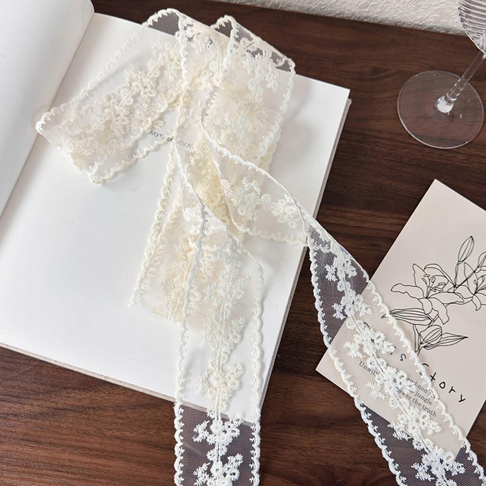 Embroidery Long Ribbon And Belt Accessories French Lace Scarf Summer Hollow Floral Long Ribbon Scarves Hair Tie Snood Headband