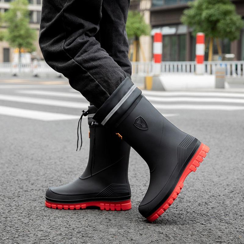 Bundle rain shoes men's medium tube non-slip waterproof shoes platform rain boots outdoor water boots thermal rubber shoes men's fashion