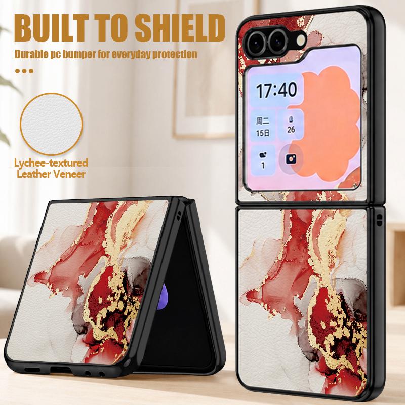 Colorful Marble Case For Samsung Galaxy Z Flip 8 7 6 5 Flip8 Flip7 Flip6 Luxury Leather Skin Hard Folding Phone Cover