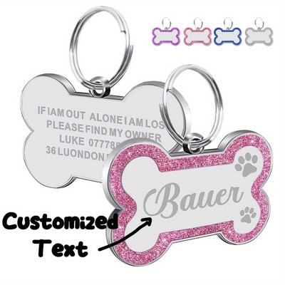 Benutzerdefinierter Anhänger für Hundemarken, Personalisierte Anhänger mit Namen für Katze, Hund, Welpe, Haustier-ID, Anhänger für Halsbandmarke, Haustierzubehör, Knochen-Glitzer-Anhänger