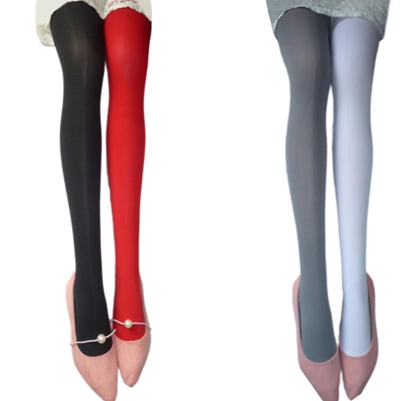 Two Tone Candy Colored Contrast Tights Stockings Open Crotch Designs Asymmetrical Multicolor Pantyhose Hosiery for Women