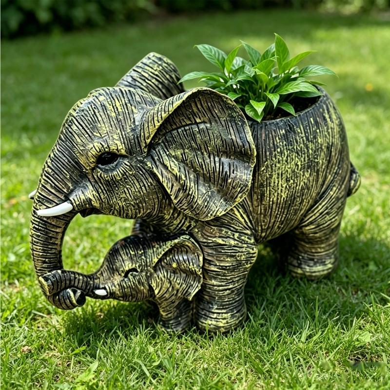 Elefantenform Künstlerischer Pflanztopf Tierharze Gartendekoration Elefantenblumentopf Behälter für Pflanzen und Dekoration