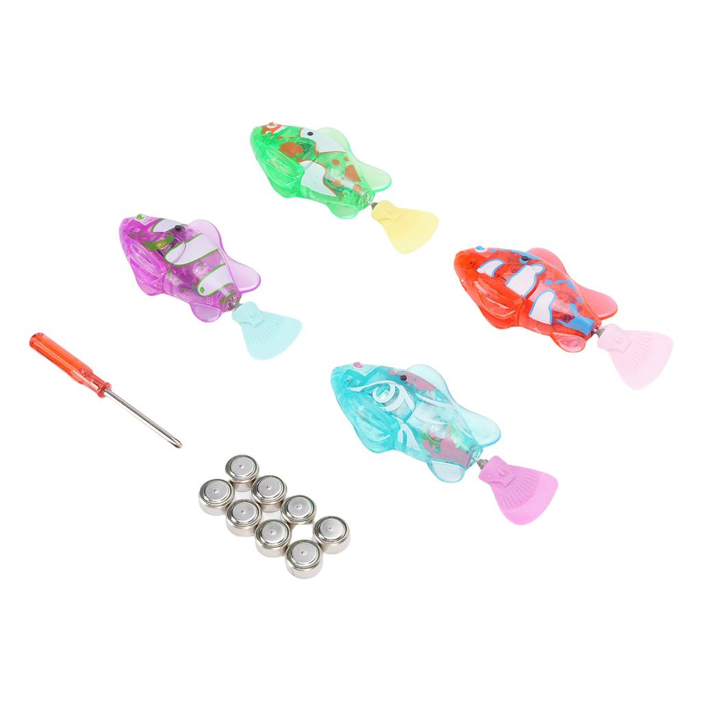 4PCS Robotic Swimming Fish Water Activated Robot Fish Electronic Cat Toy with LED Light for Sink Bathtub Swimming Pool