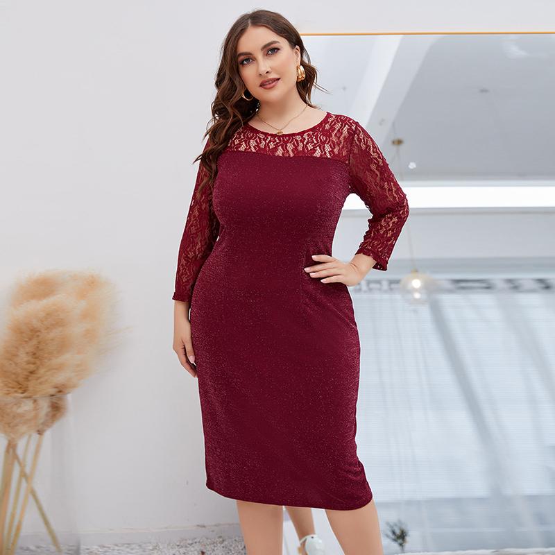 Women Dress Summer Long Sleeve Lace Woman Long Dresses Casual O-neck Big Size Dresses