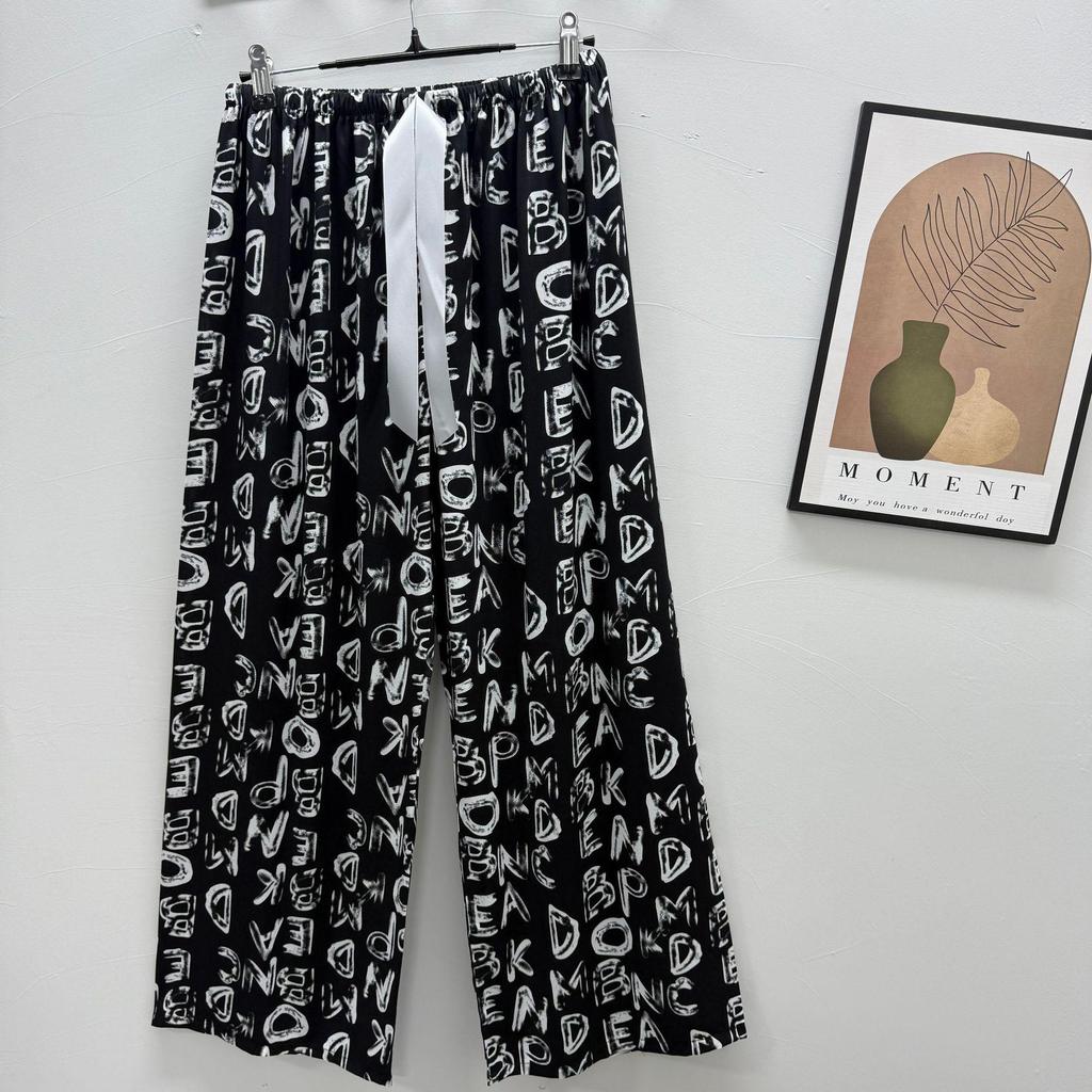 Damen-Blumen-Baumwoll-Seiden-Pyjama - Große Größen, Sommer, Leicht, Für draußen, Gerades Bein, Lockerer Schnitt