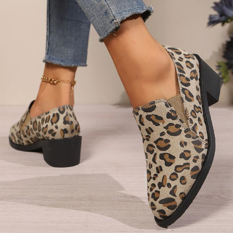Big Size 43 Women Leopard Print Thick Heel Loafers Spring Non-slip Slip-on Modern Shoes for Women Sneakers Outdoor Women's Shoes