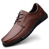 Men's Cowhide Leather Business Shoes - Soft Sole, Non-Slip, Sizes 45-46, Lace-Up, Ideal for Middle-Aged and Elderly Dads