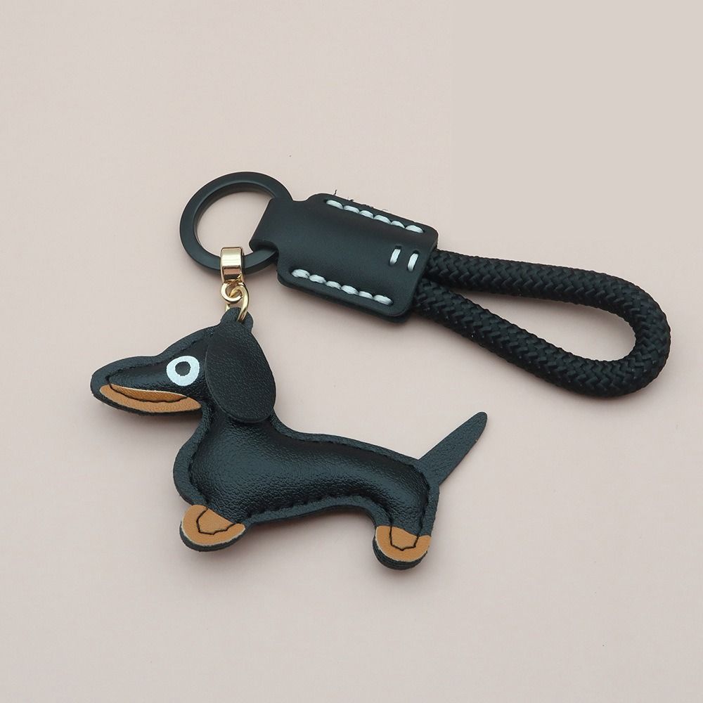 Fashion Dachshund Keychain Animal Puppy Dog Bag Pendant Trendy PU Leather Hanger Men