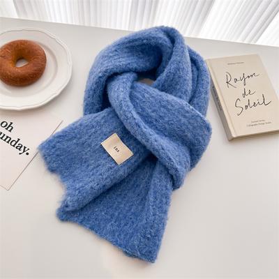 Bufanda de punto de lana de color sólido simple nueva de otoño/invierno 2024, versátil, cálida, de longitud media, con cuello chal para mujer