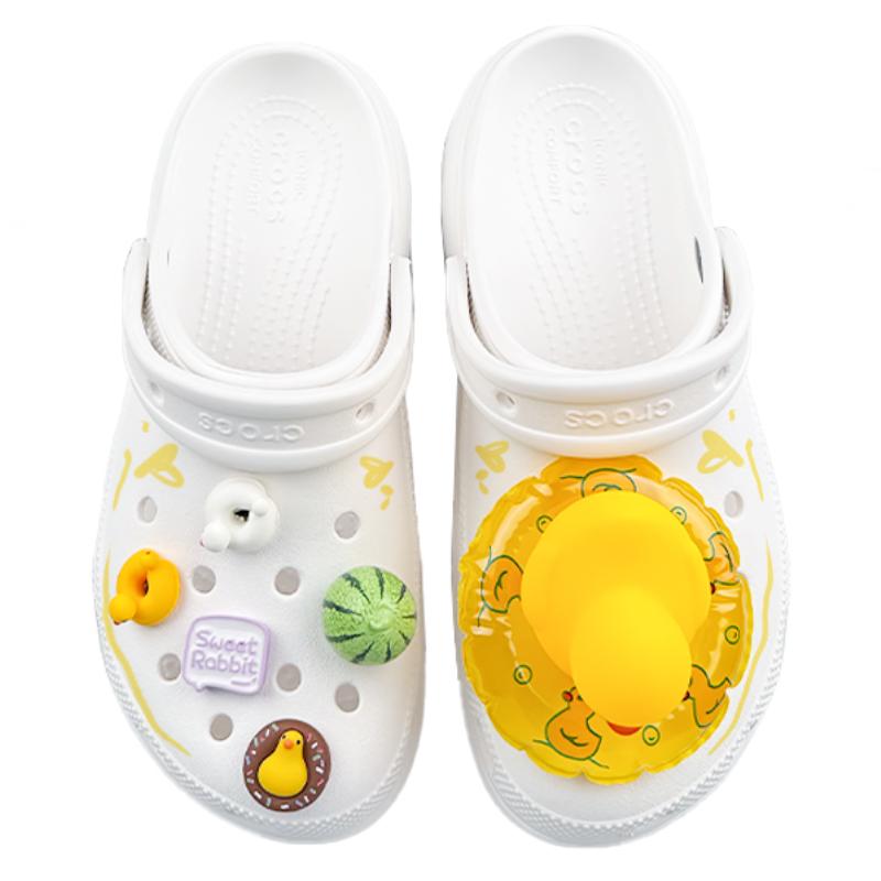 Crocs Classic Platform Clog EVA Duckling Swimming Circle Summer Cute Dopamine Hand-Painted Hole Shoes Women's White Yellow