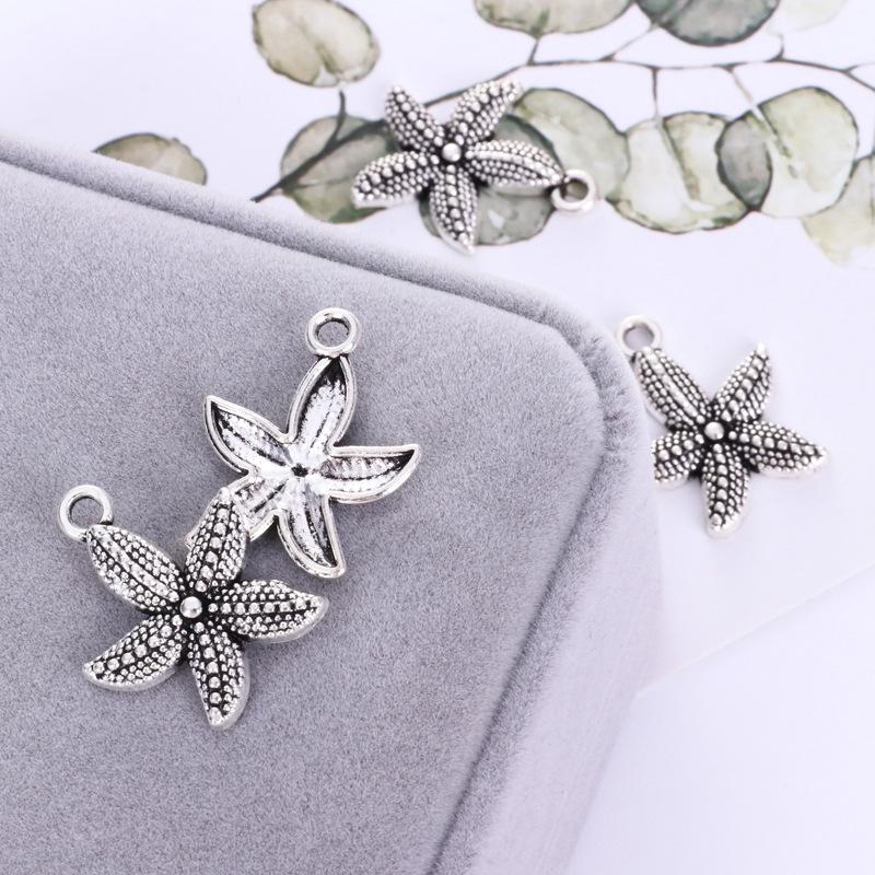 Zinc Alloy Starfish Pendant Silver Charms for DIY Jewelry & Crafts