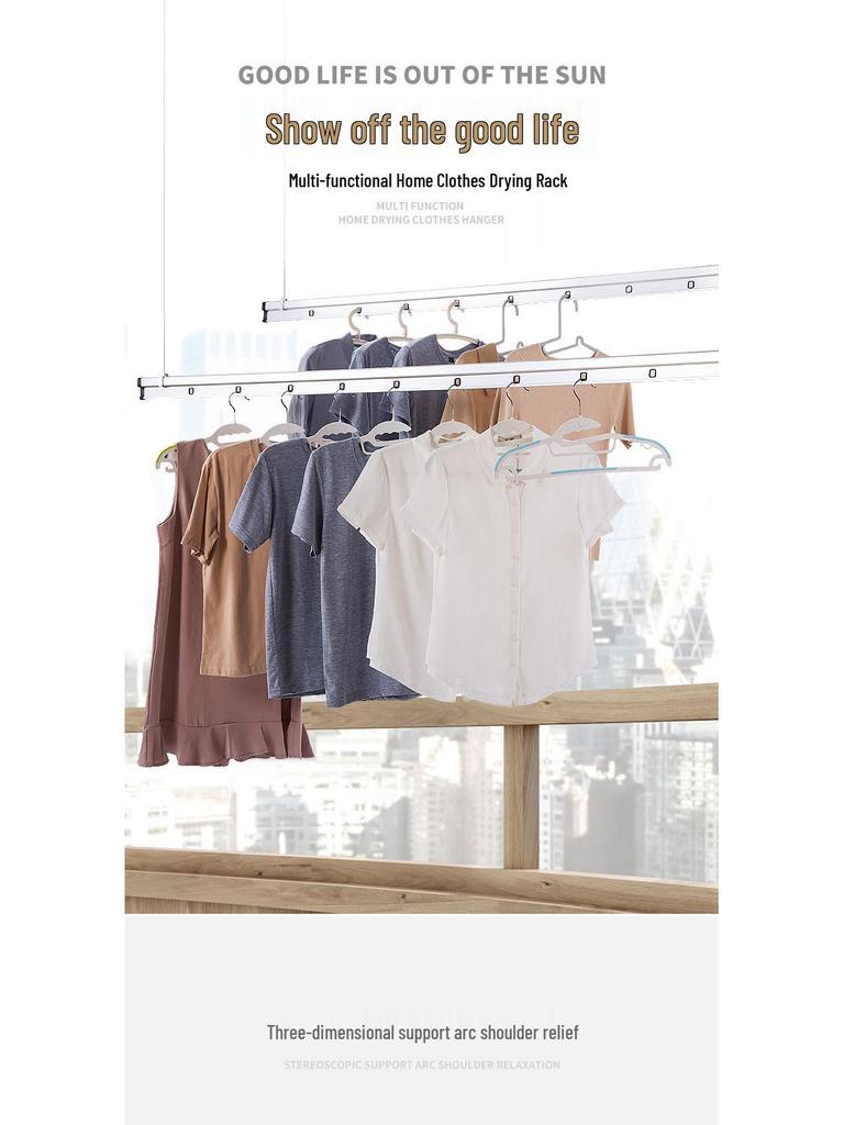 Non-slip, no-mark, reinforced plastic clothes hanger with no shoulder bumps for home use and air drying.