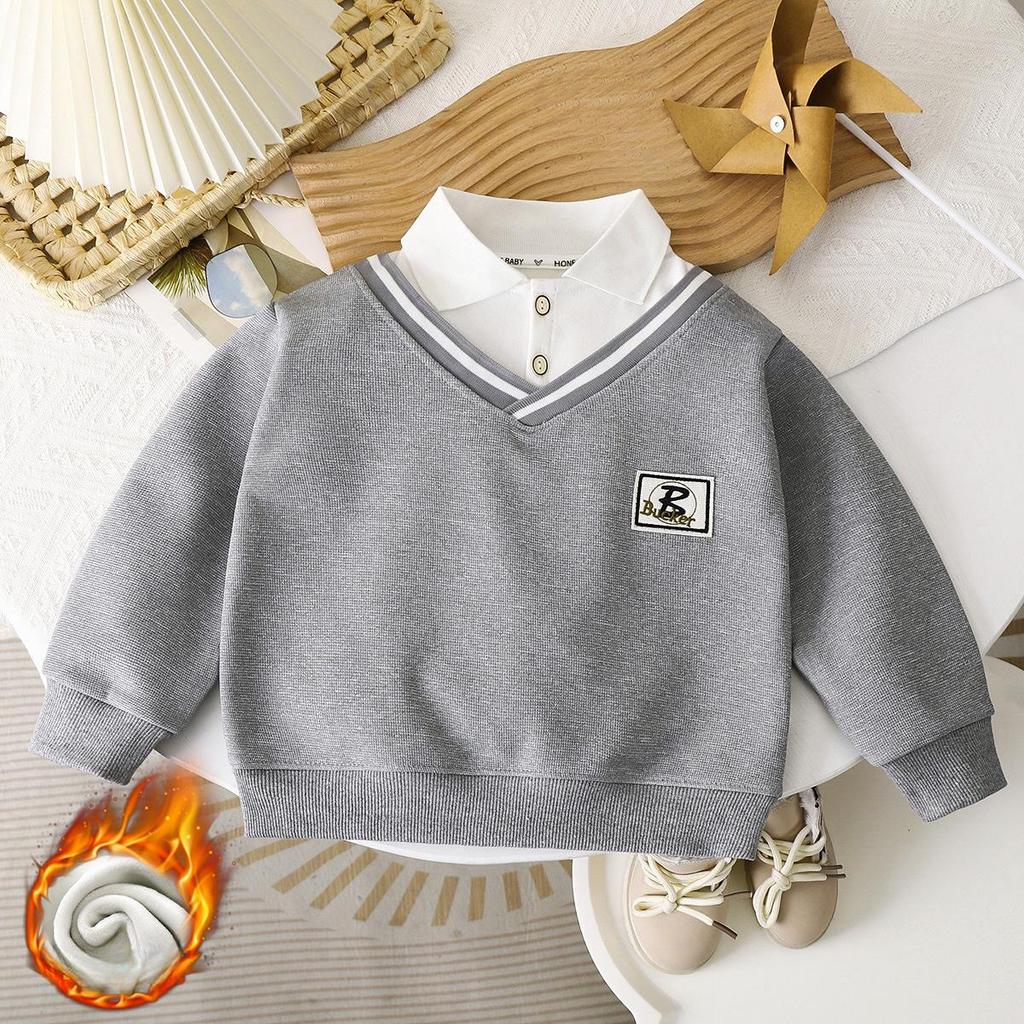 Spring and Autumn Boys' Sweaters, Children's POLO Shirts, Baby Fake Two-piece Clothes