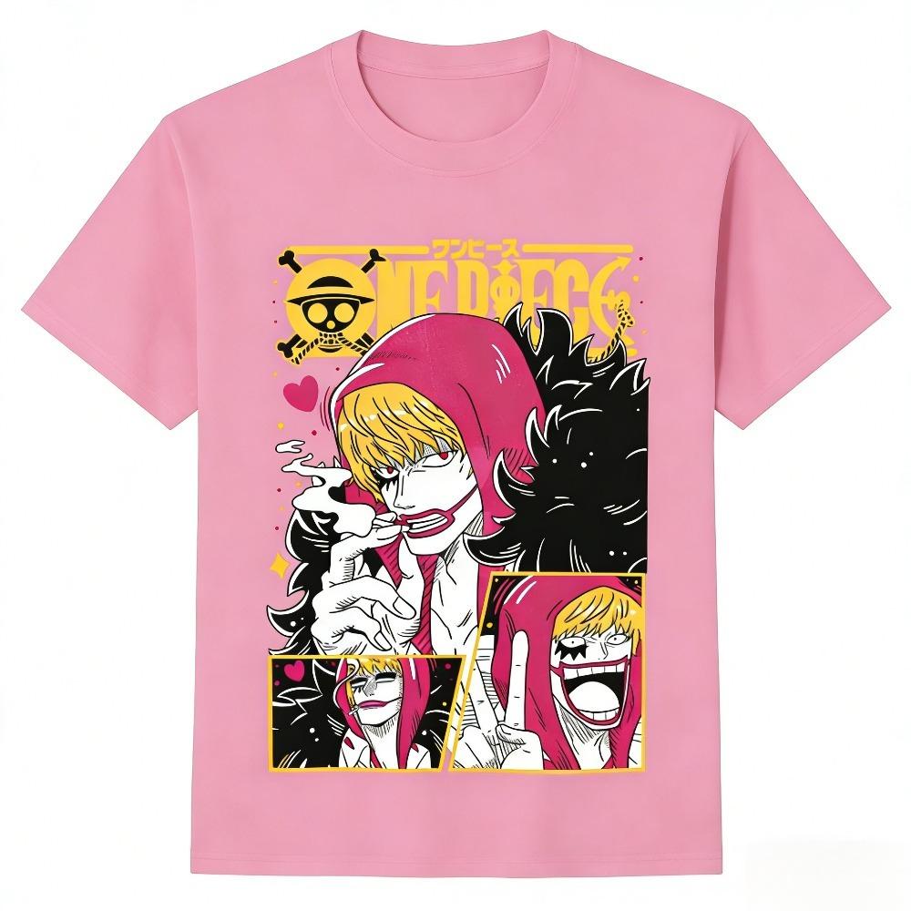 2026 Summer One Piece Corazon Retro Cotton Print TShirt Anime Fans Casual Sport Harajuku Top Adult Kids Short Sleeve Tee Y2k