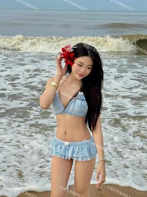 Korean Style Retro Bikini: Girlish, Slimming, Sexy Two-Piece Swimsuit for Small Chest, Pure Desire