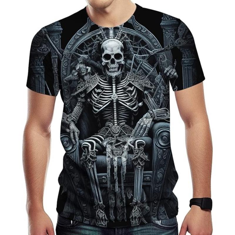 Męski Letni T-shirt 3D Modny Casualowy Luźny Wzór Nadruk Czaszki Okrągły Dekolt Krótki Rękaw T-shirt Top 6XL