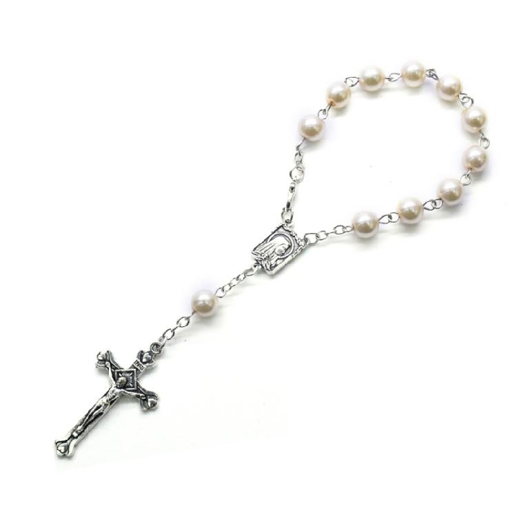 8mm Pearl Rosary Bead Finger Baptism Rosaries for Christening Baby Shower