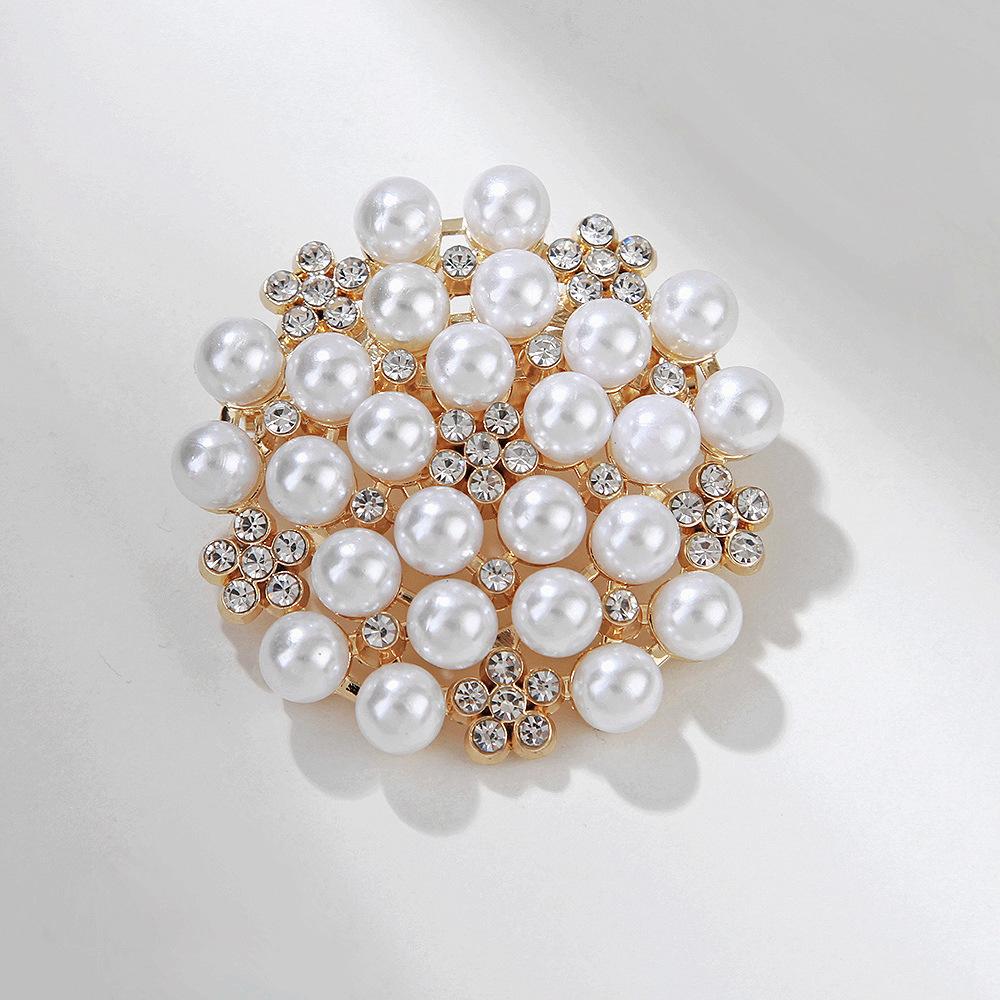 Fashion Environmental Protection Alloy Full of Pearls Camellia Pin Female Corsage Clothing Accessories Jewelry Long-Lasting Color Exquisite Brooch