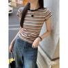 2026 Summer New Style Contrast Color Striped Short Sleeve T-Shirt for Women, Slim Fit and Versatile Top